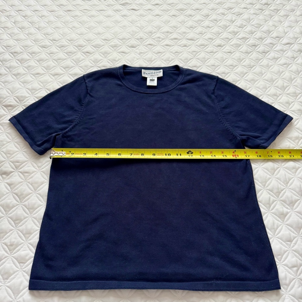 Pendleton Vintage Short Sleeve Silk Blend Crewneck Sweater Tee Navy Blue Sz PS - Picture 3 of 13